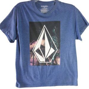 Volcom Shirt Mens Large Blue Short Sleeve Crewneck Surf Front Graphic